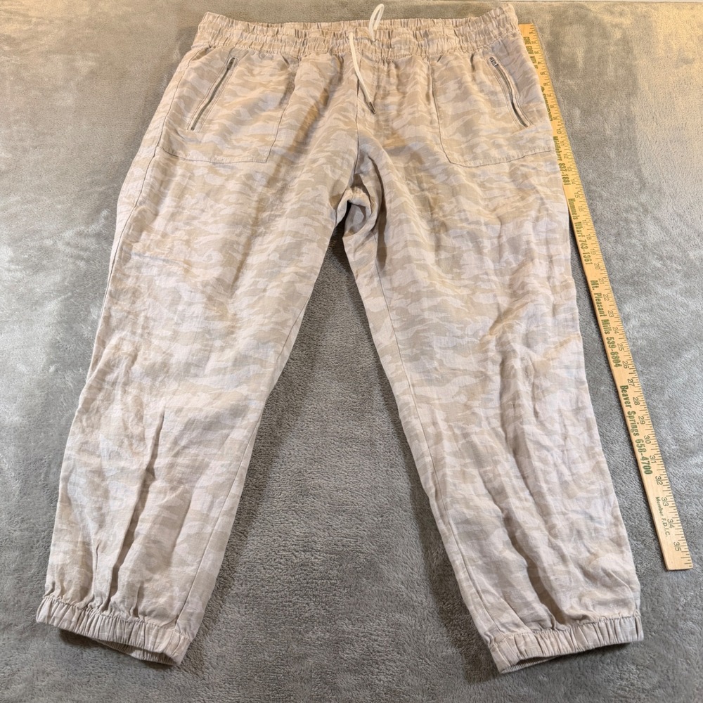Athleta Cabo Tide Linen Jogger Women 22 Tan Camo Drawstring Elastic Waist Pants - Picture 4 of 11